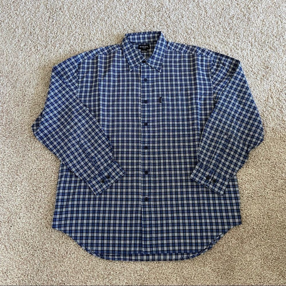 Guess Blue Plaid Button Up Top